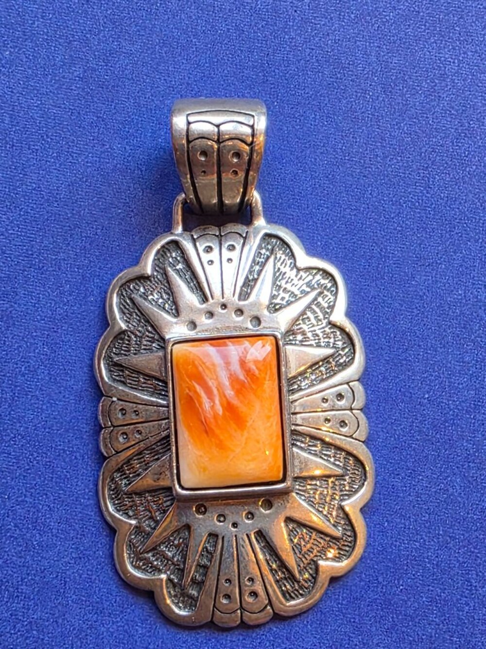 T. Singer Native American Sterling Silver and Spiny Oyster Pendant